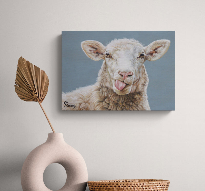 Cheeky Lady Fluffington Canvas Art – Playful Sheep Wall Decor