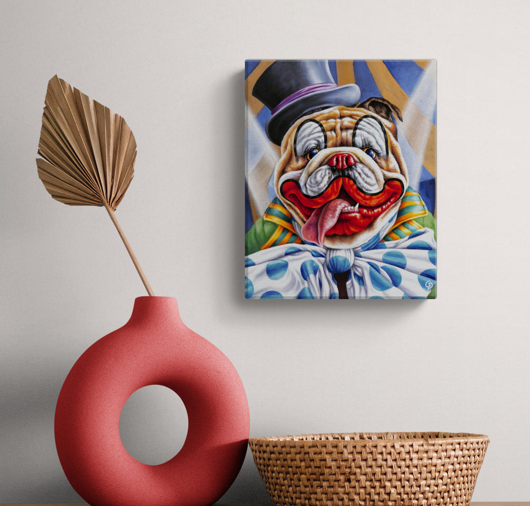 Clown Bulldog Small Canvas Wall Art