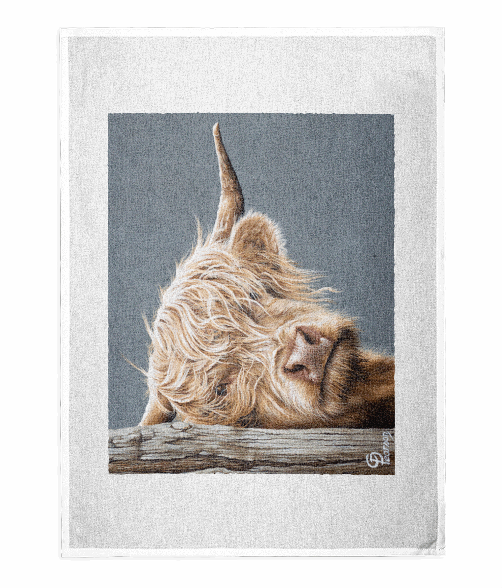 Highland cow tea towel