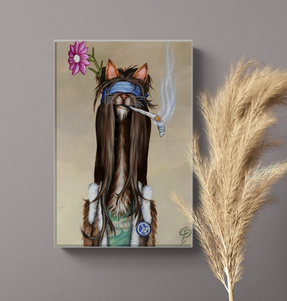 Hippy Cat Small Canvas Wall Art