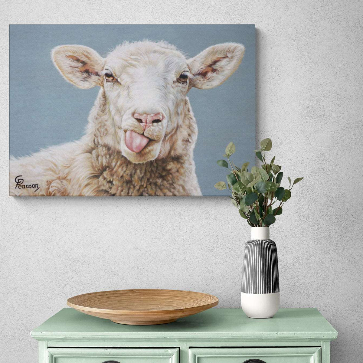 Lady fluffington sheep canvas wall art print 
