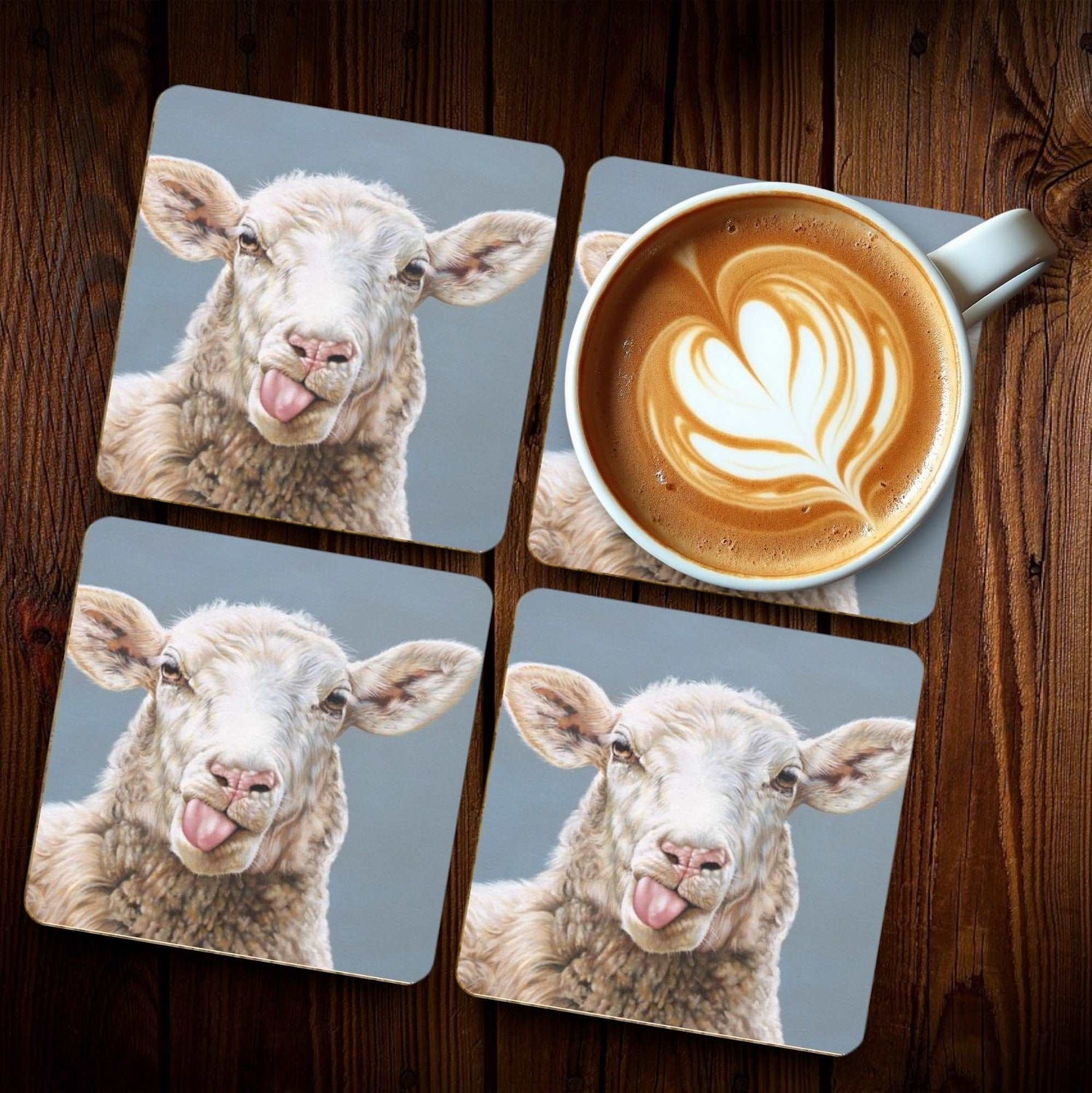 Sheep Coasters With Latte Mug