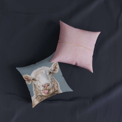 Sheep Square Pillow - Pink Back