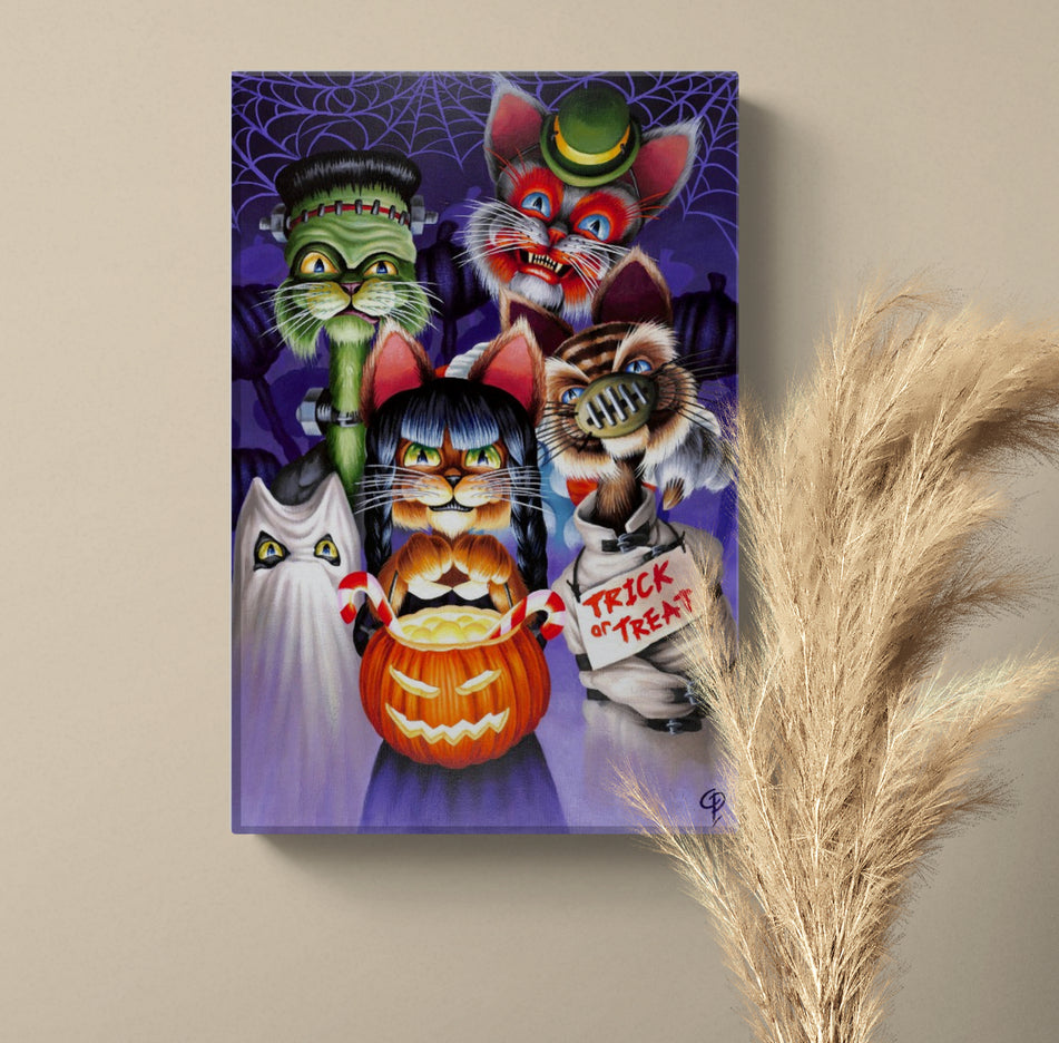 Trick Or Treat Cats Small Canvas Wall Art