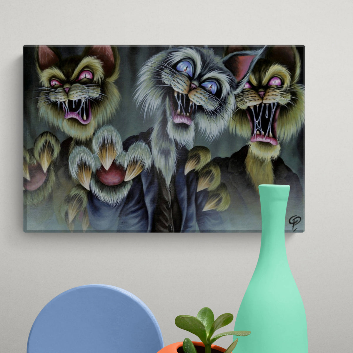 Zombie Cats Small Canvas Wall Art