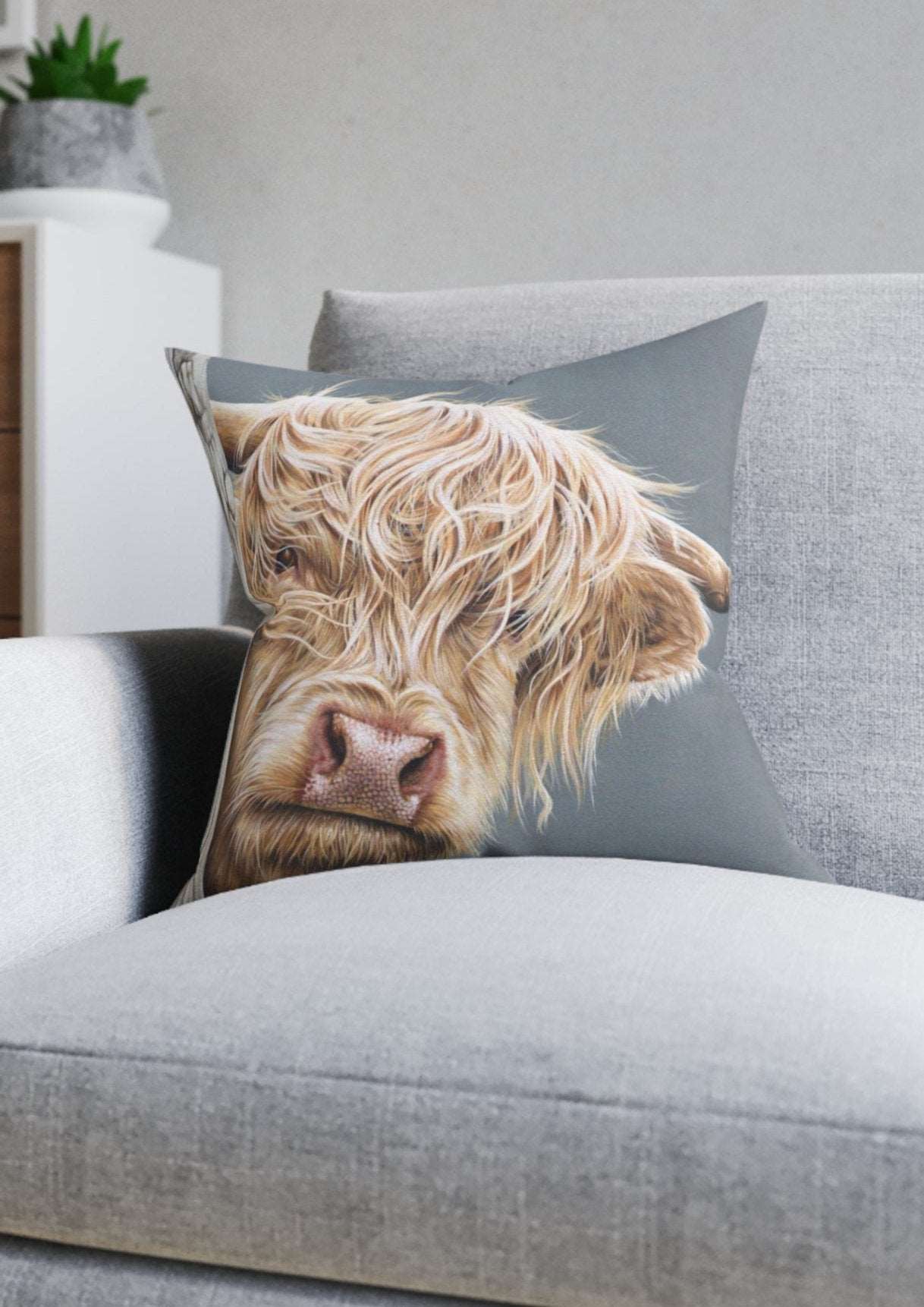 highland cow cushion art