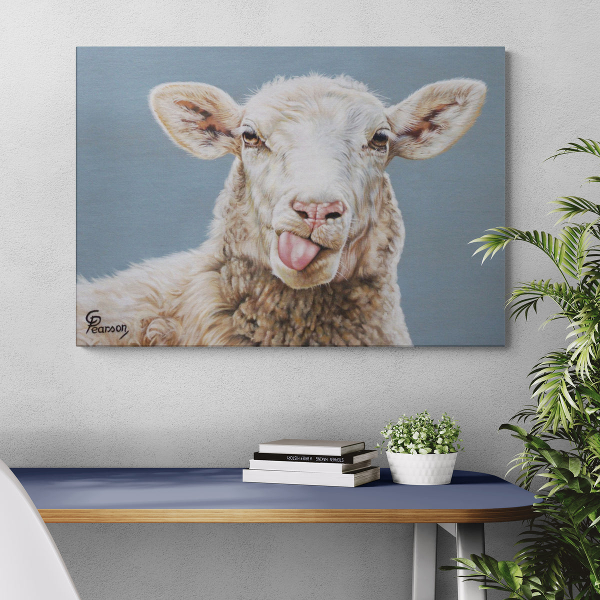Cheeky Lady Fluffington Canvas Art – Playful Sheep Wall Decor